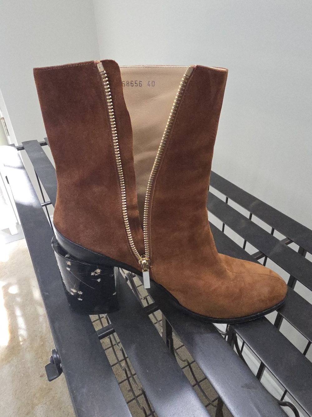 Dear Frances Chestnut Suede Ankle Boot with Black Patent Star-Embellished Heel - Picture 4 of 7